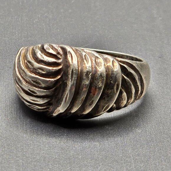 VTG Sterling Silver Woven Ribbed Dome Shrimp Ring Size 7.5 Textured 5.71g Signed - Picture 8 of 11